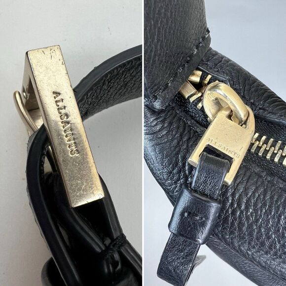 AllSaints Half Moon Crossbody Bag Black Leather Adjustable Strap Zip Capsule - Picture 13 of 16